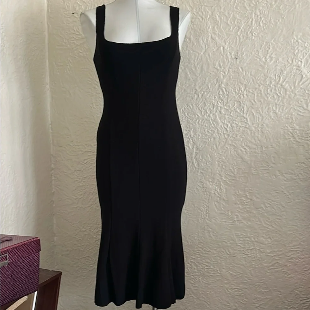 zara black fitted dress ZARA NWT WOMAN MIDI DRESS WITH SLIT Black| 4886/272